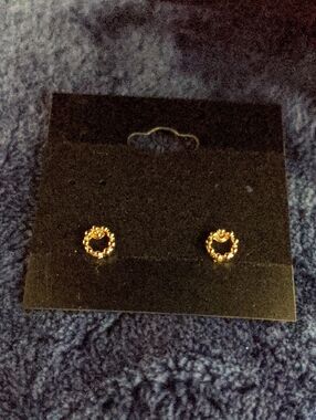Gold Circle Beaded Stud Earrings - Unbranded